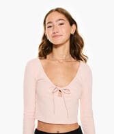 Long Sleeve Tie-Front Cropped Shrunken Tee