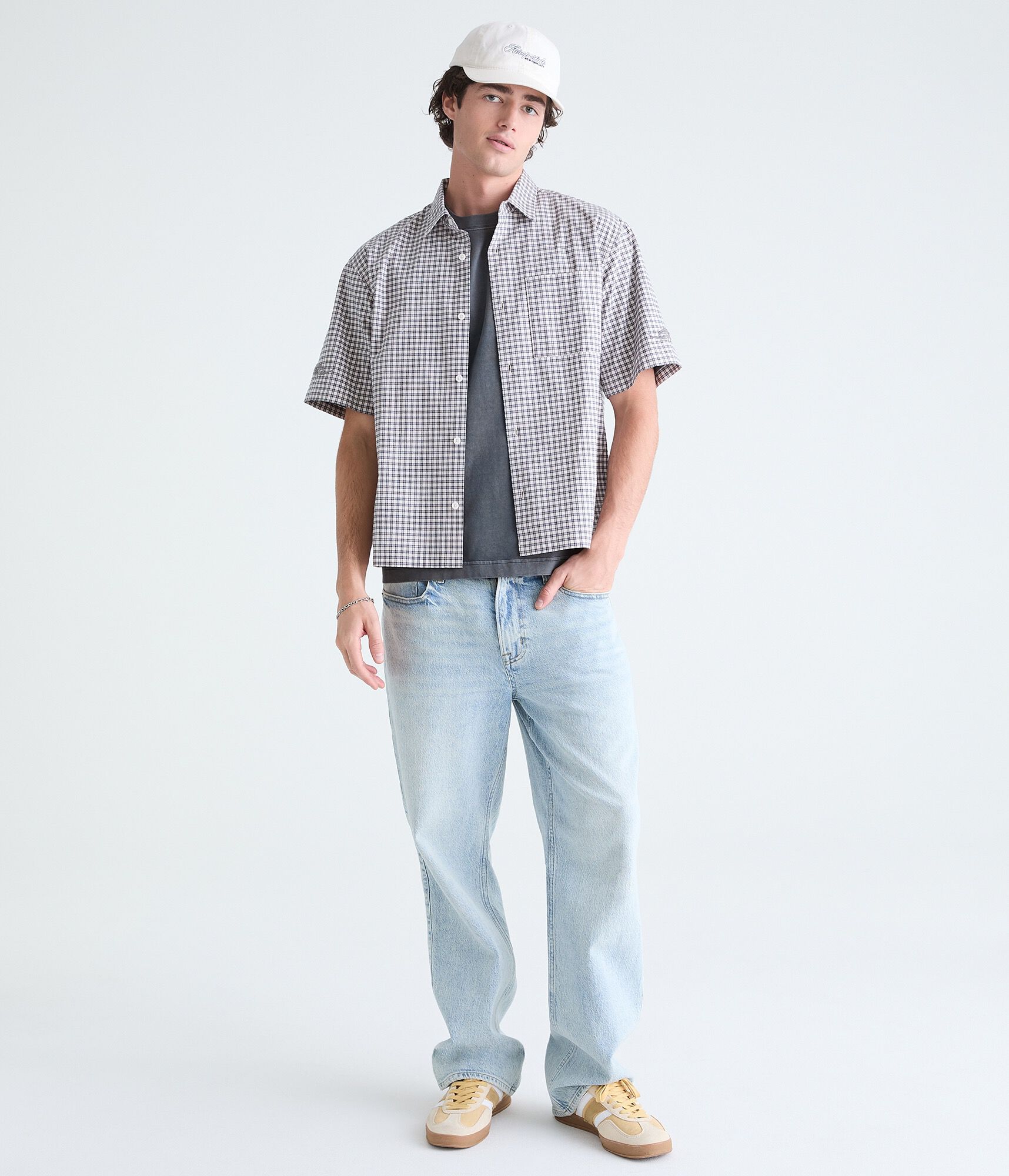 Barbed Wire Microplaid Boxy Shirt