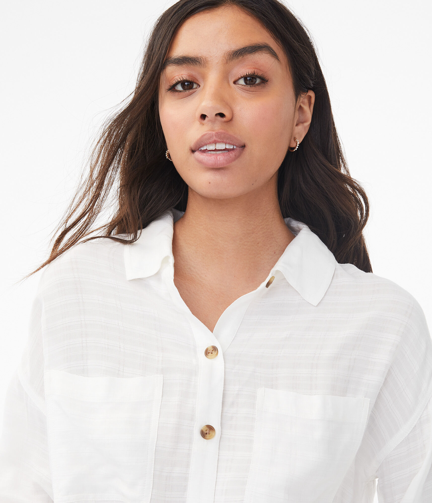 Long Sleeve Cropped Button-Down Shirt