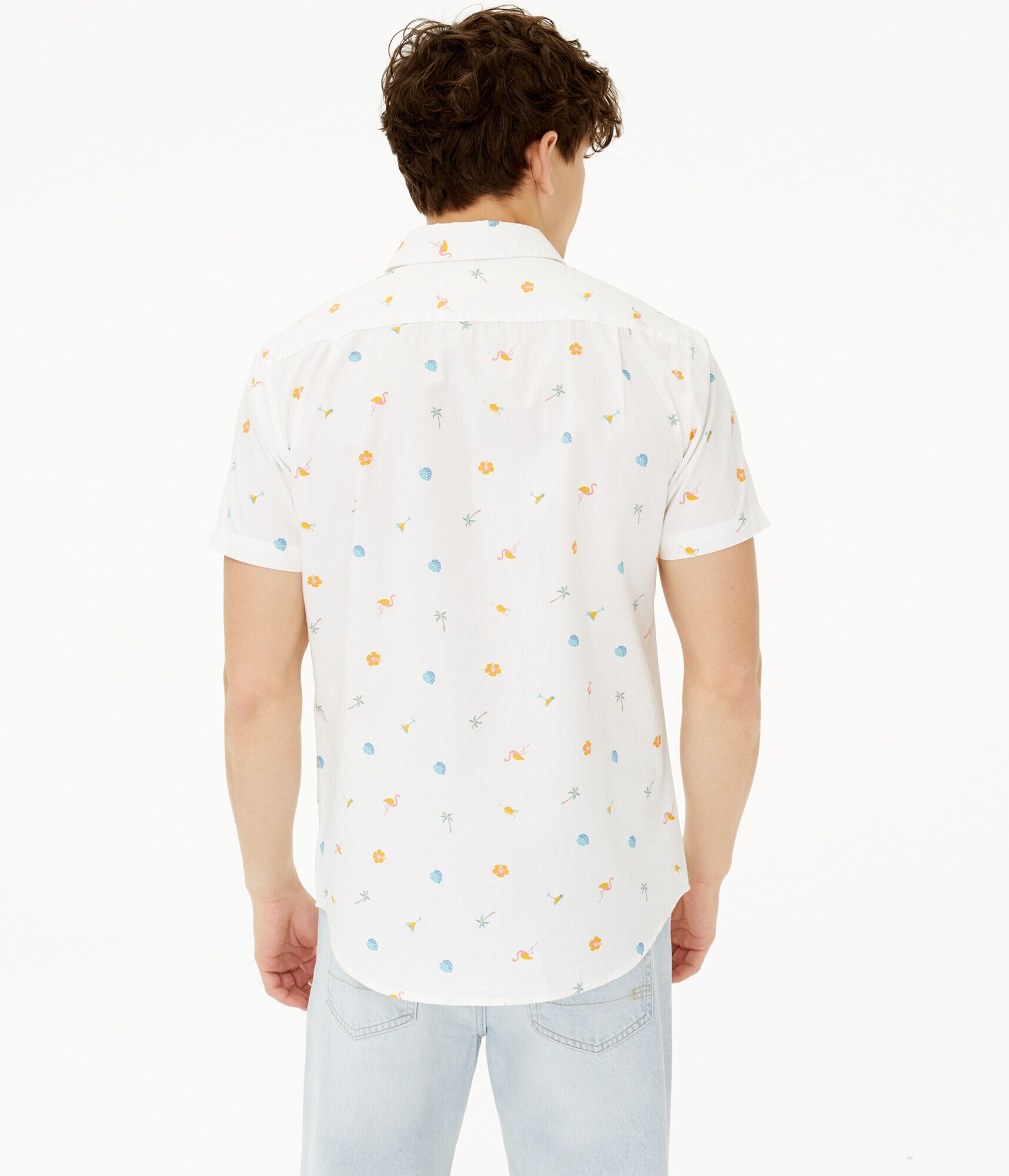 Tropical Icon Print Button-Down Shirt