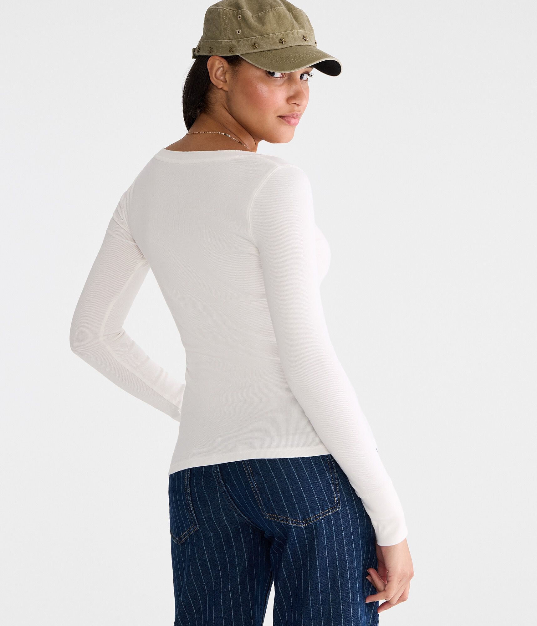 Long Sleeve Solid Ribbed Henley