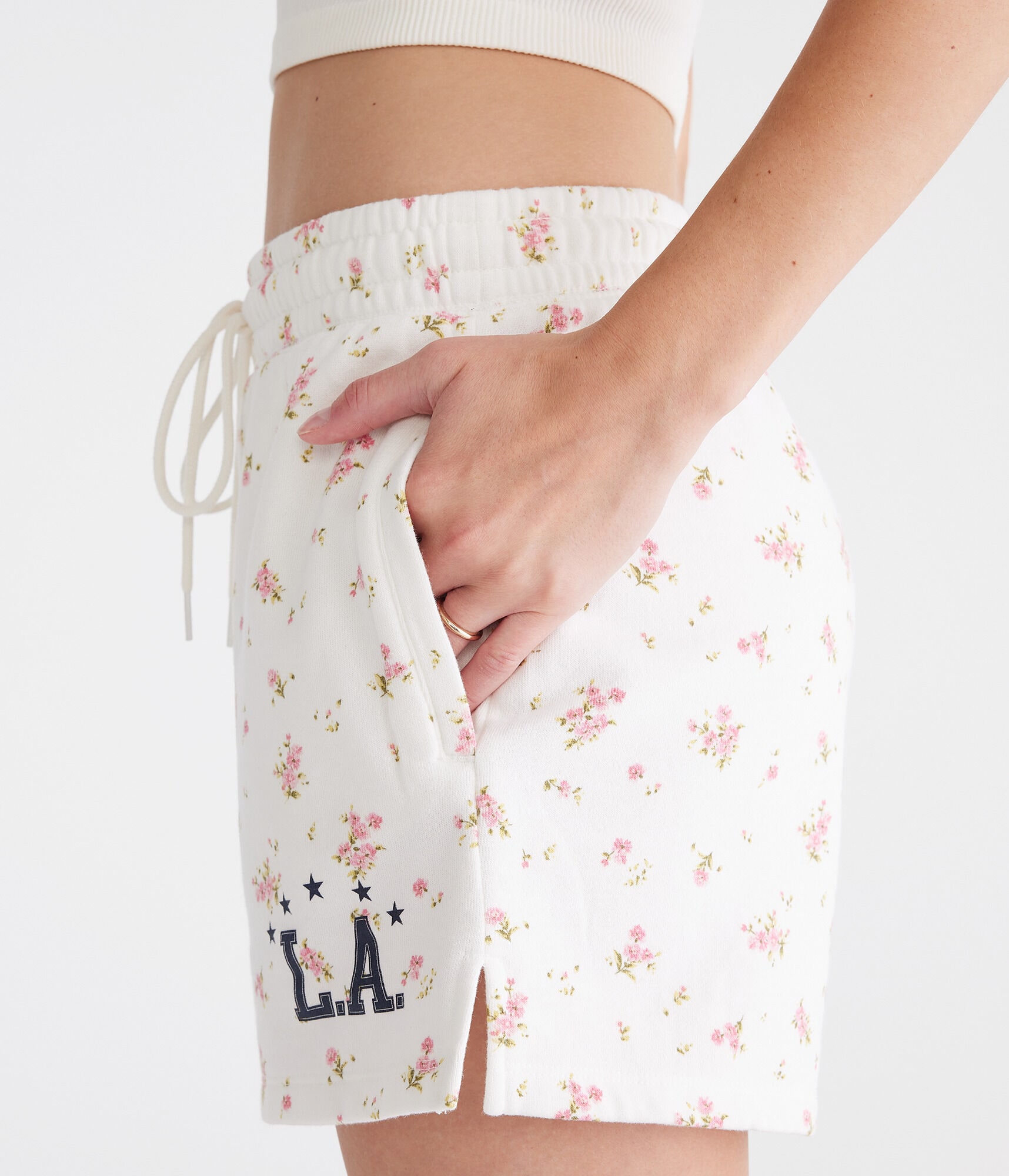LA Floral Fleece Slouchy Shorts