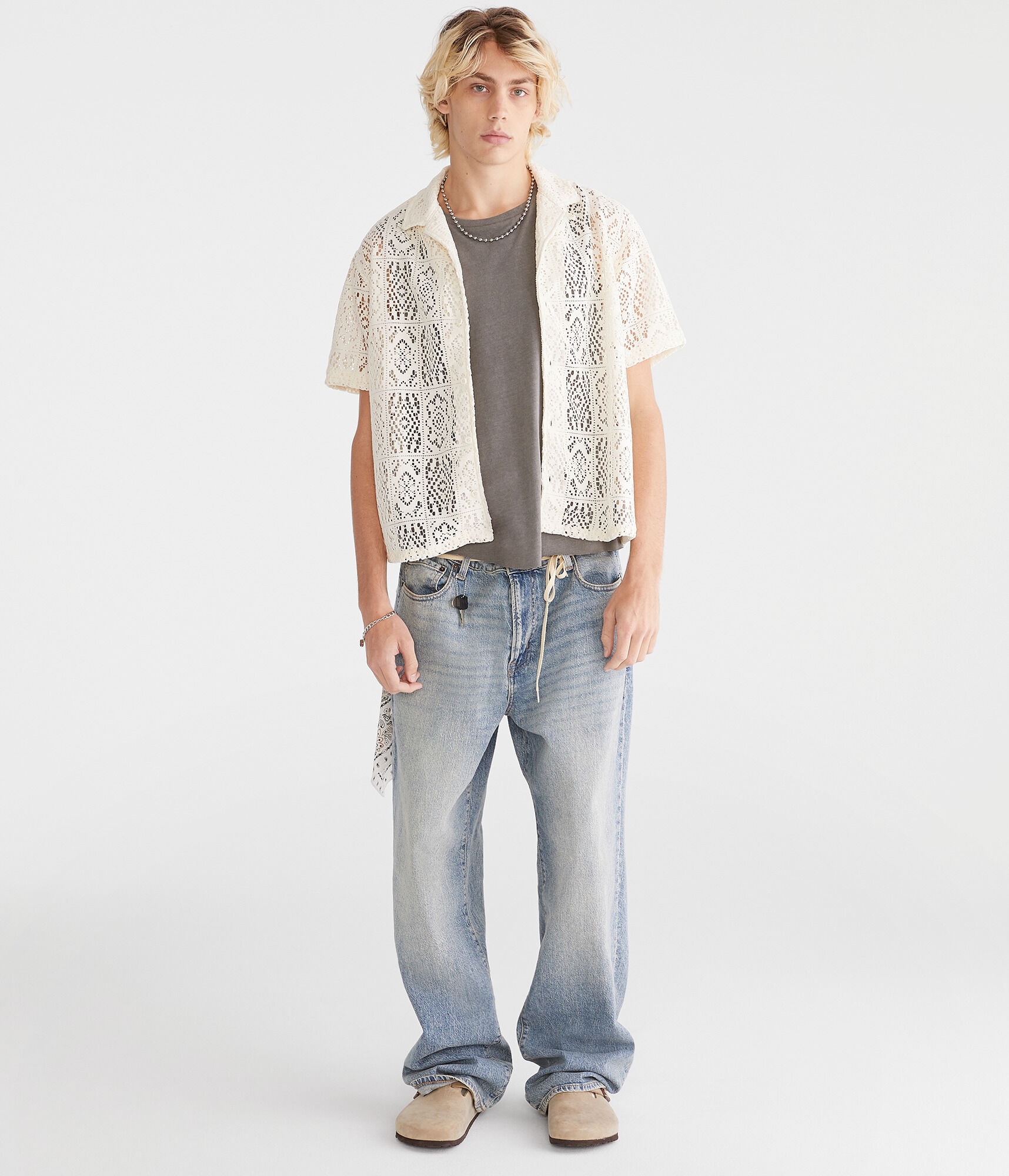 Short Sleeve Lace Boxy Camp Shirt