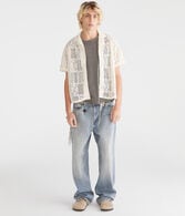 Short Sleeve Lace Boxy Camp Shirt