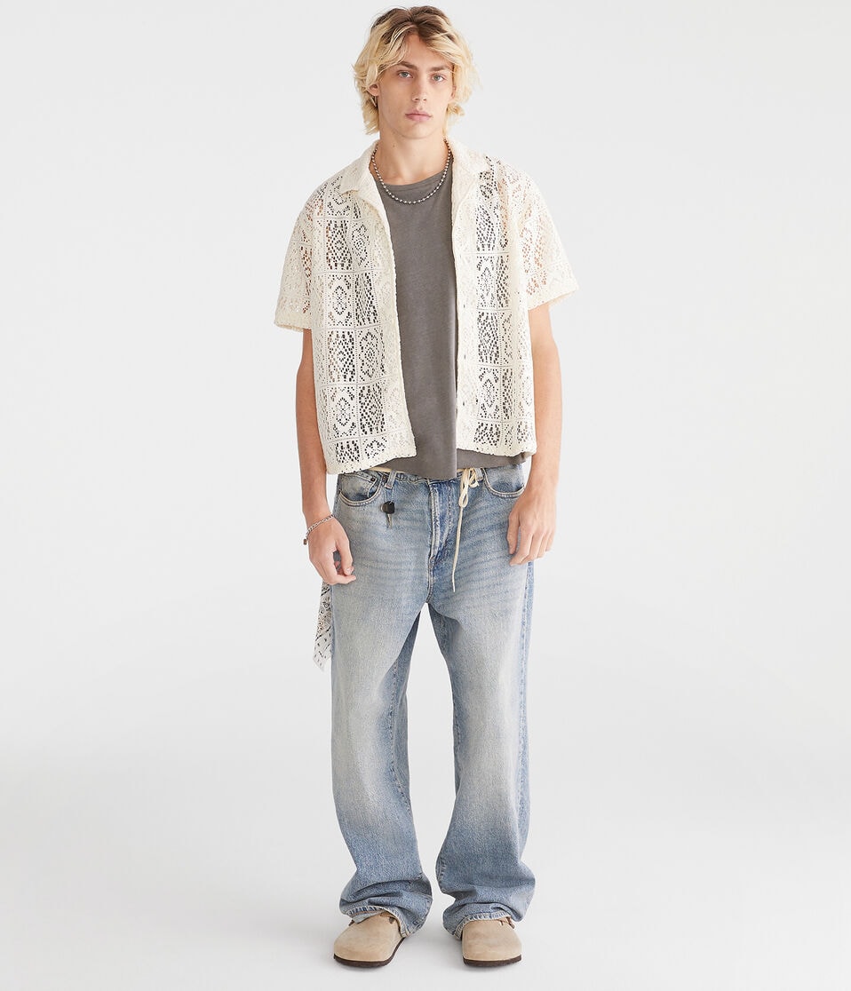 Short Sleeve Lace Boxy Camp Shirt
