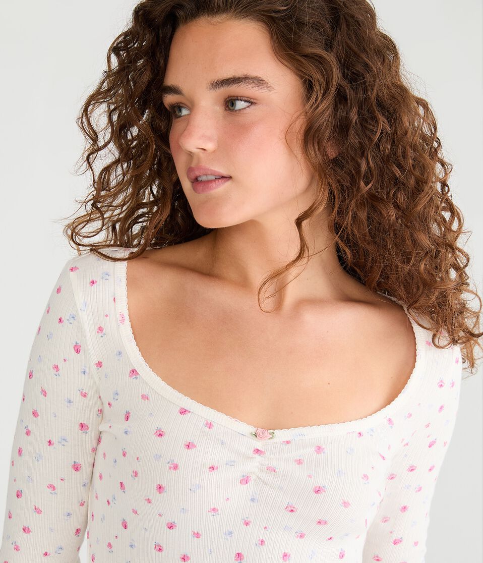 Long Sleeve Seriously Soft Floral Cinch-Front Tee