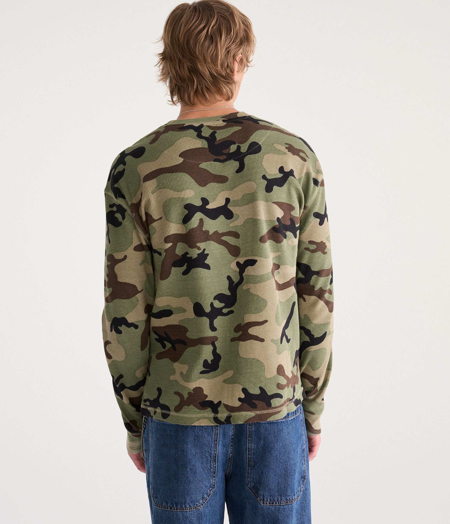 Long Sleeve Camo Star Flame Graphic Thermal Tee