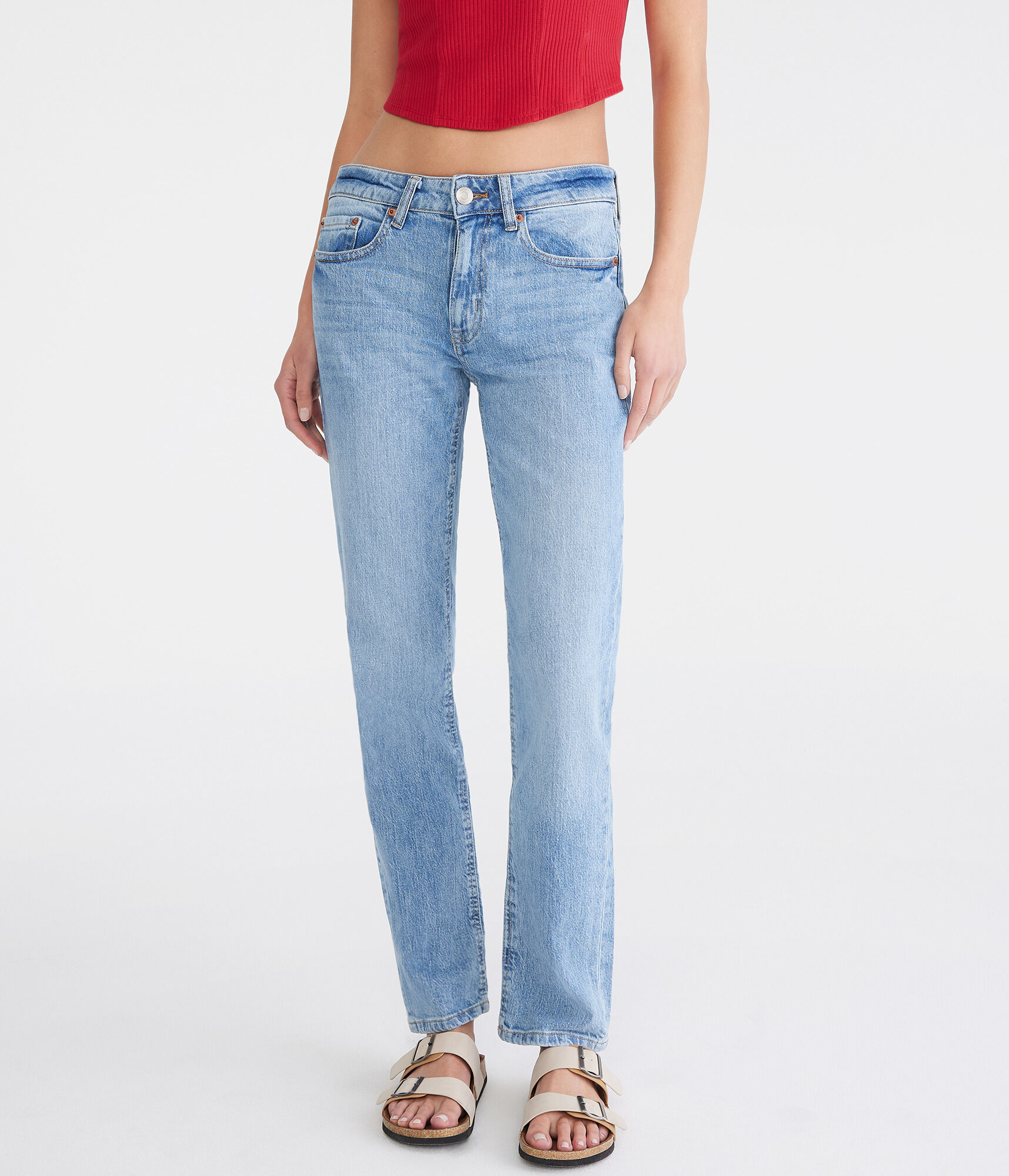 【THE MOZZ】Vintage Straight Denim Pants Mid-Rise Vintage Straight Jean