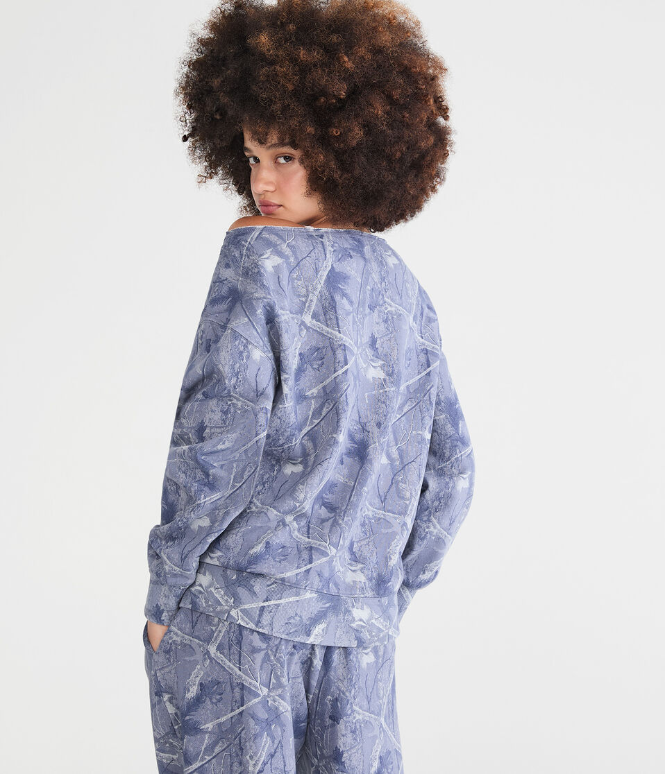 Cloud Soft Forest Camo Off-The-Shoulder Sweatshirt