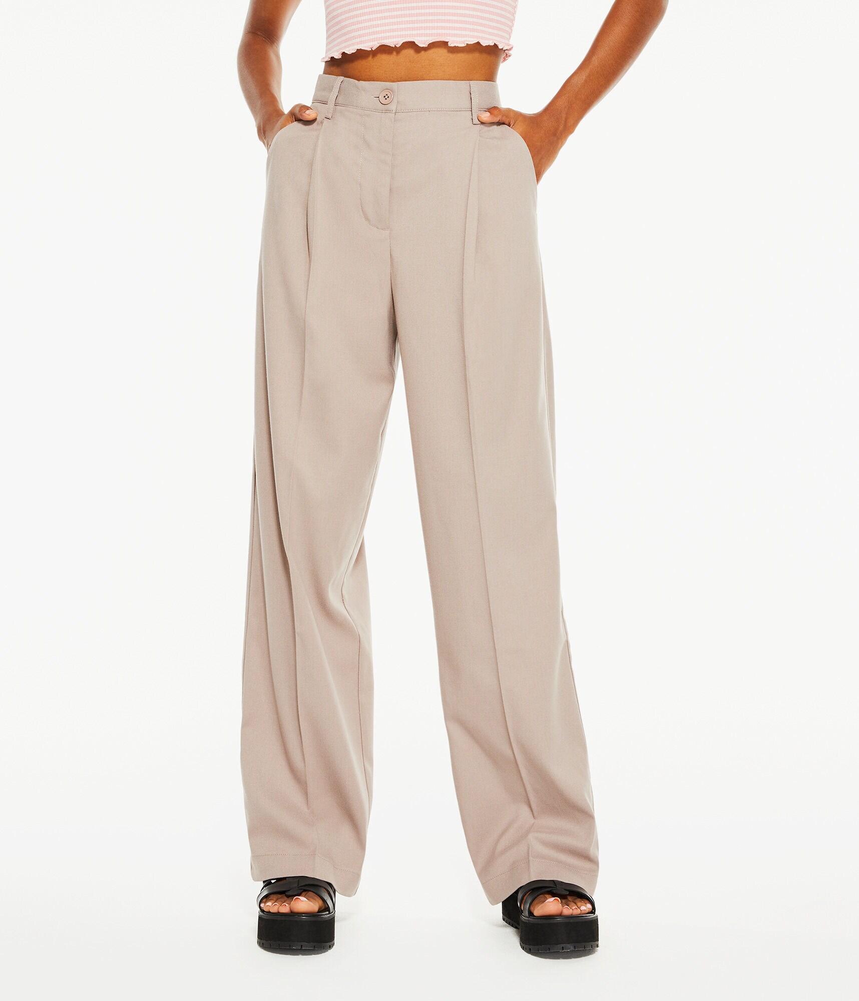 High-Rise Pleated Twill Trousers