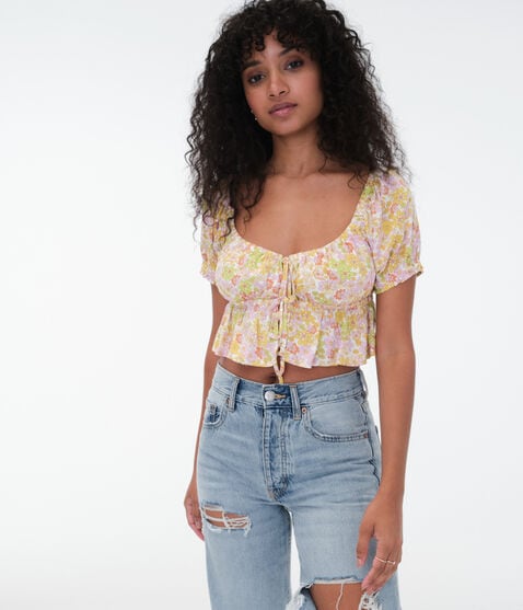 Floral Double-Tie Top Floral Double-Tie Top