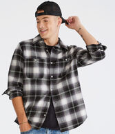 Long Sleeve Relaxed Washed Plaid Flannel Shirt