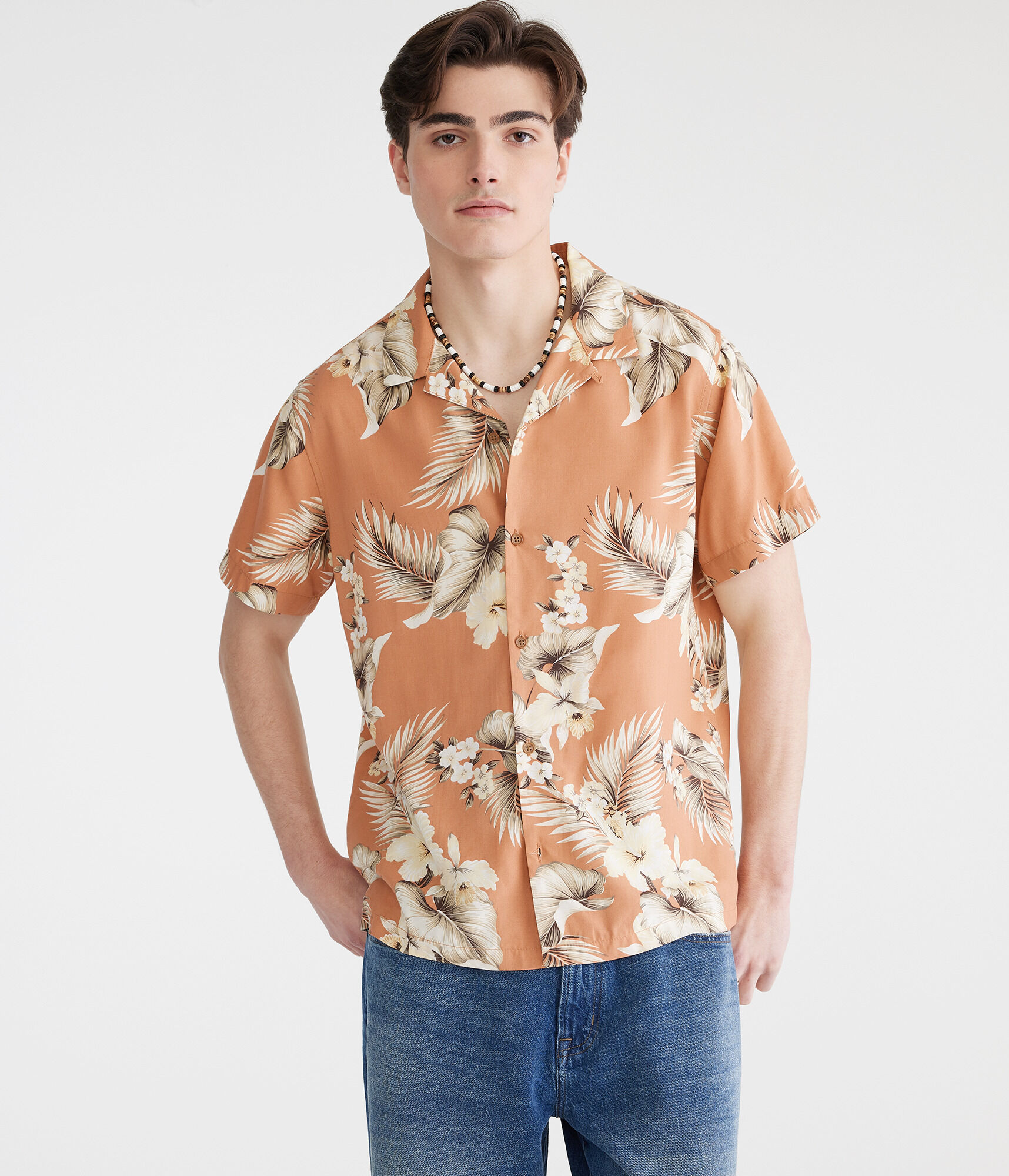MOS DO NOT USE - Short Sleeve Tropical Floral Print Camp Shirt