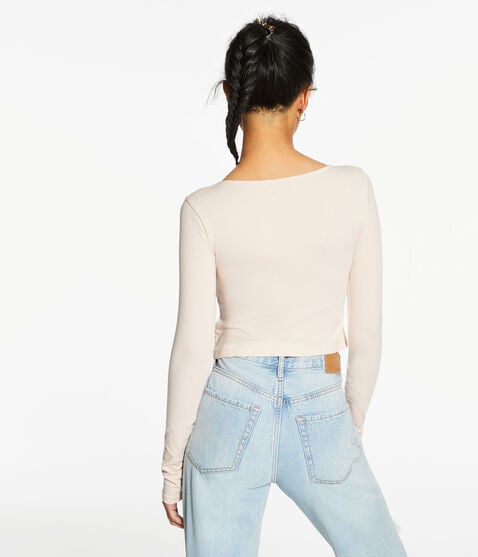 Long Sleeve Seriously Soft Keyhole Flyaway Cropped Baby Tee Long Sleeve Seriously Soft Keyhole Flyaway Cropped Baby Tee