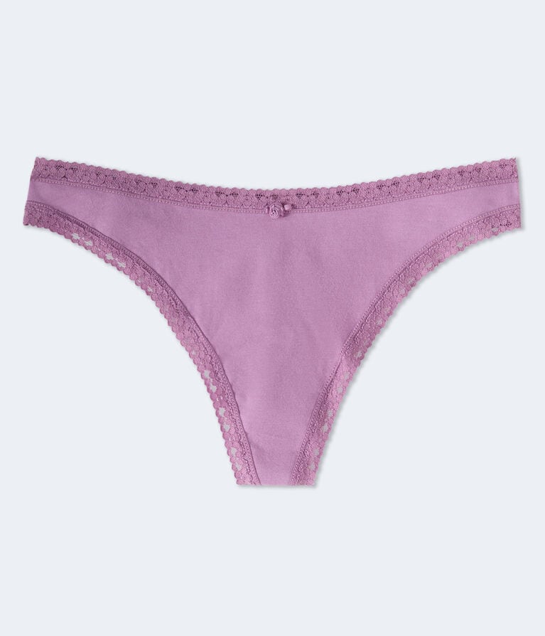 Solid Lace-Trim Thong