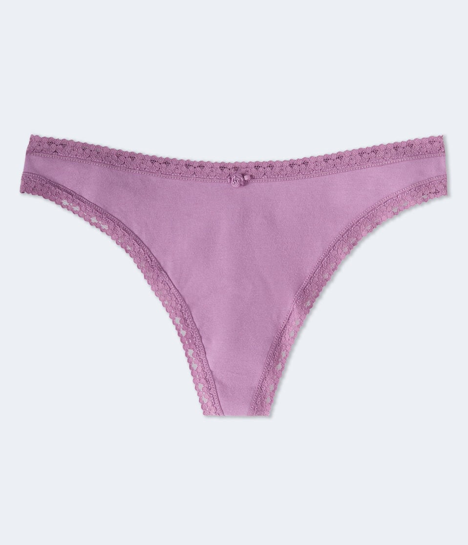 Solid Lace-Trim Thong