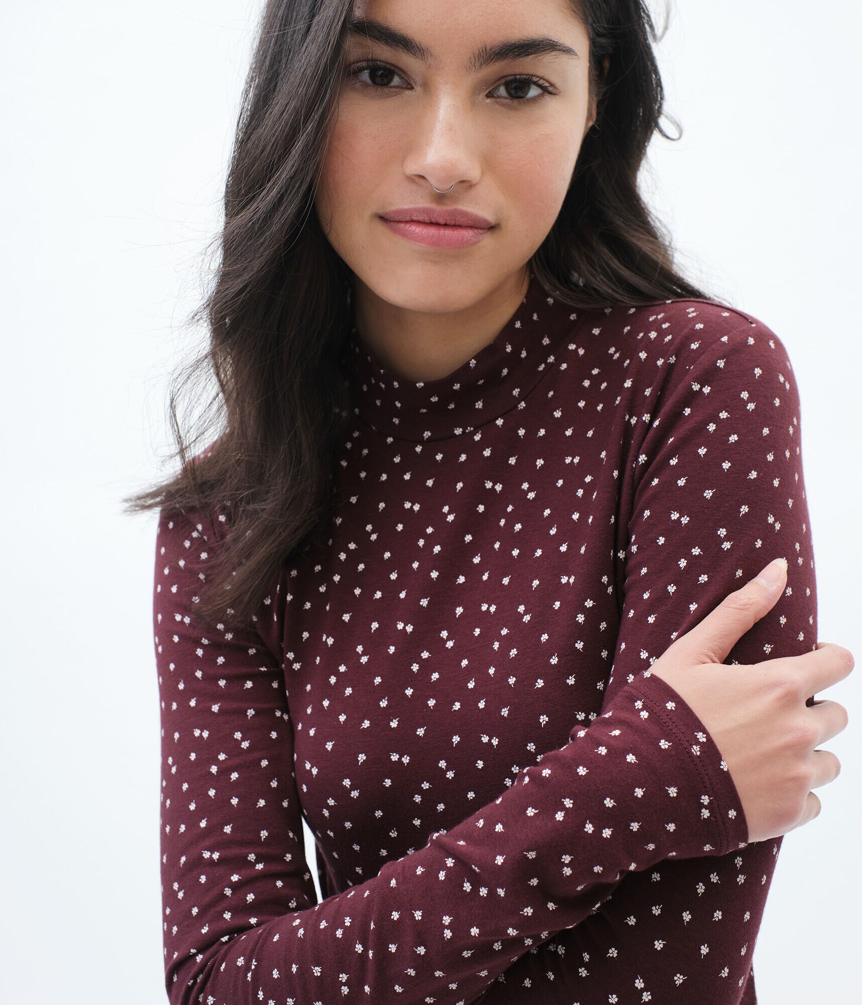Long Sleeve Floral Mock-Neck Top