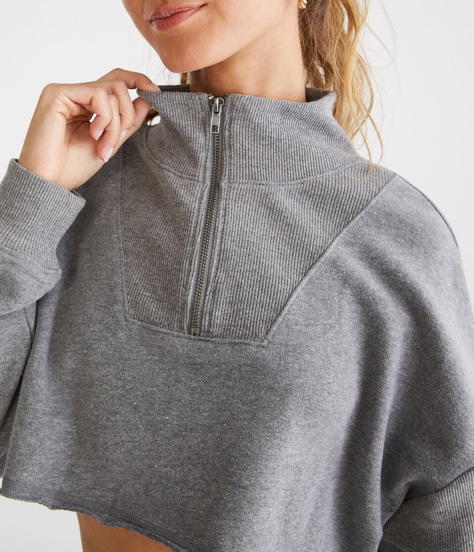 Ribbed Cropped Half-Zip Sweatshirt