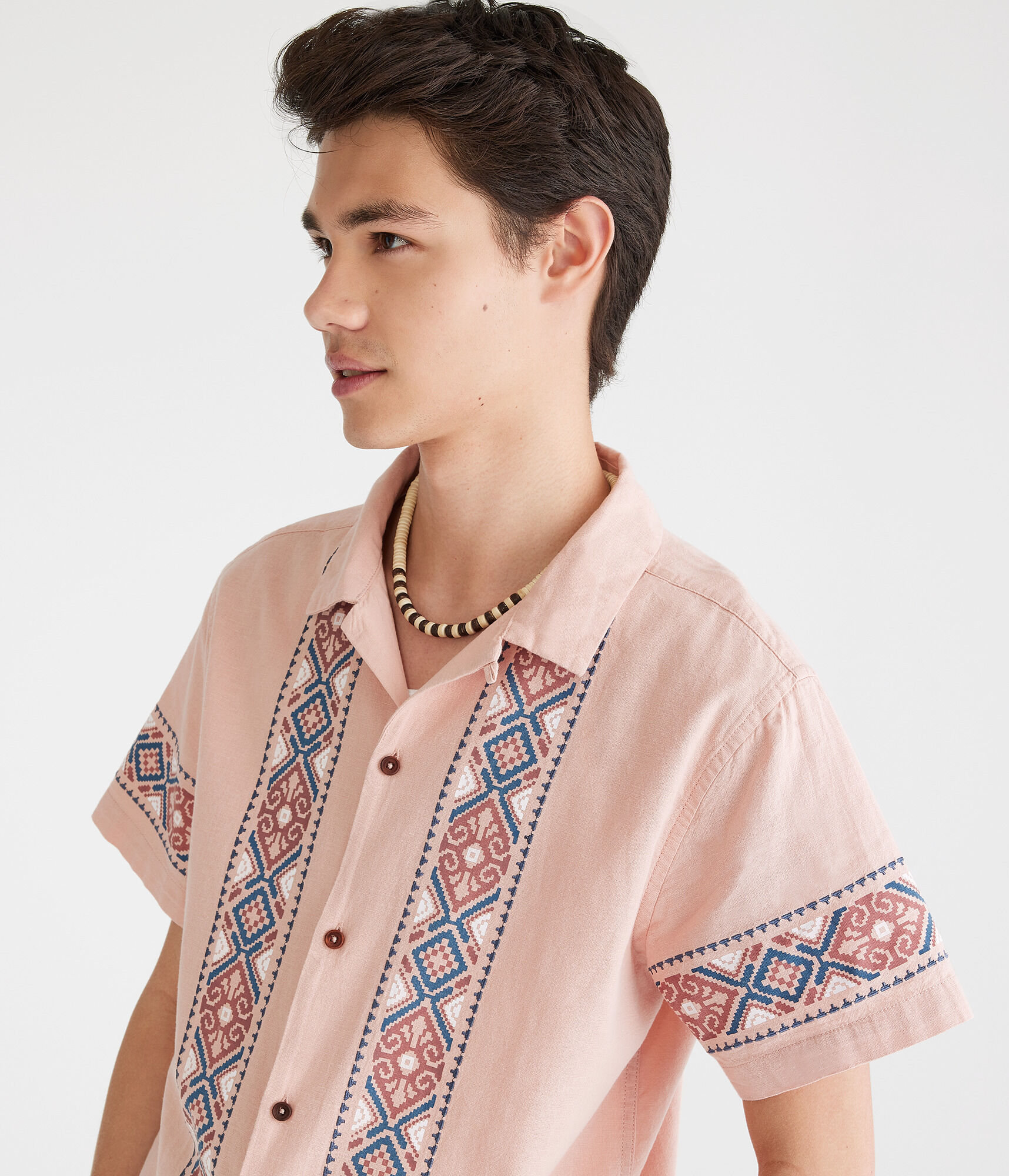 Geometric Border Print Camp Shirt