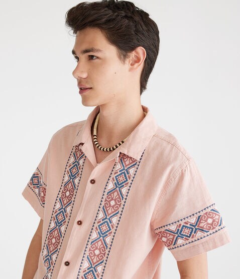 Geometric Border Print Camp Shirt
