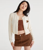 Leopard Print Heart Buttoned Crew Cardigan