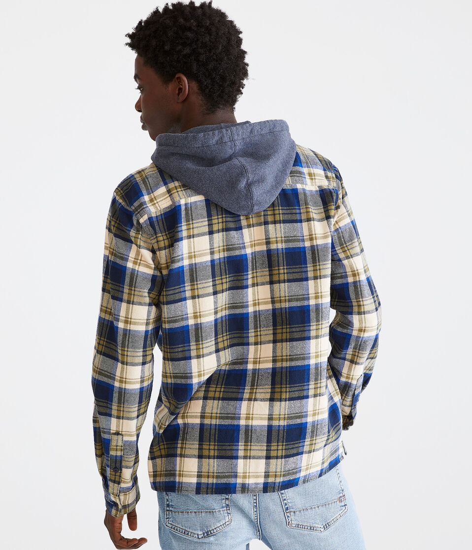Long Sleeve Hooded Plaid Flannel Shirt