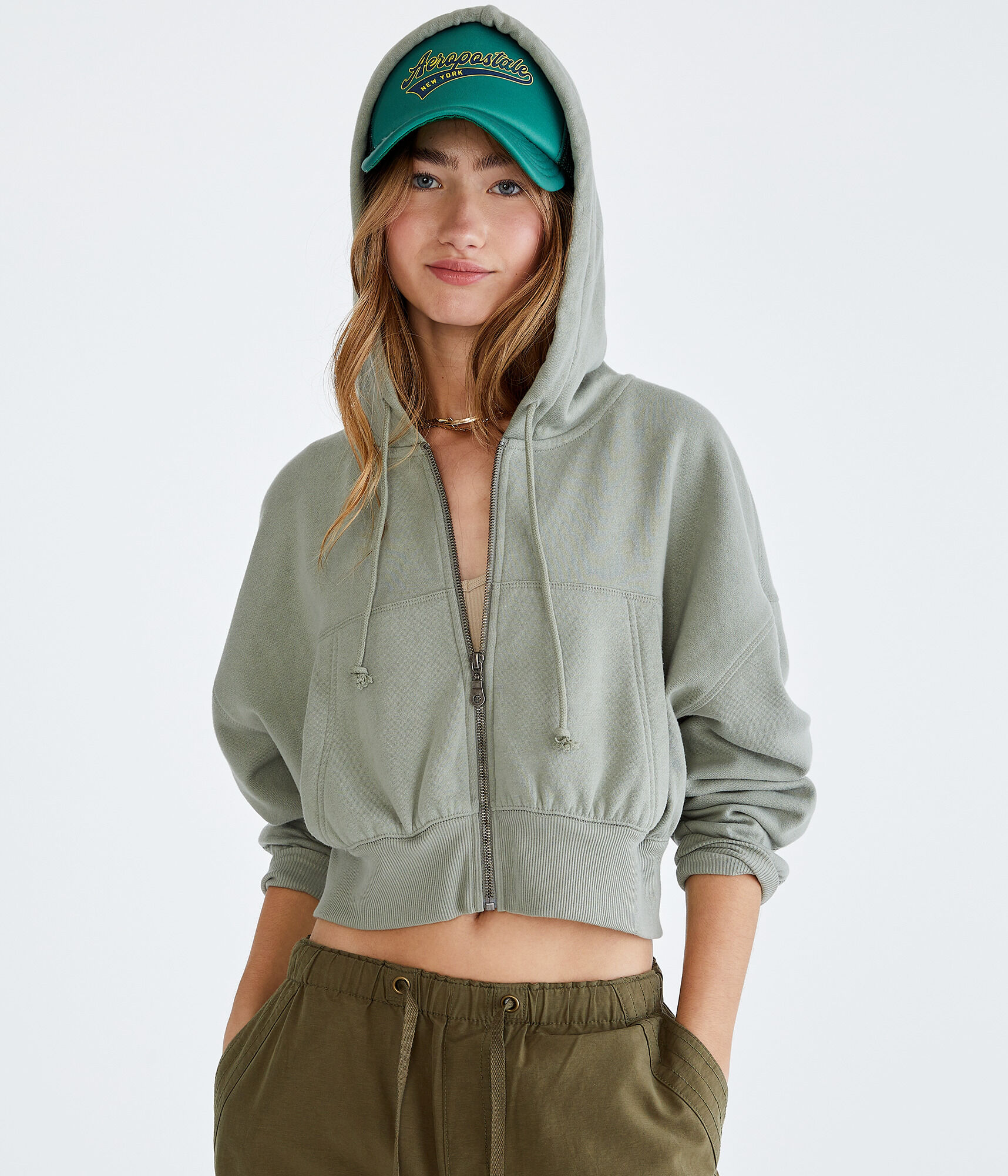 Oversized Cropped Full-Zip Hoodie