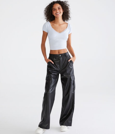 Ruched Lace-Trim Crop Top Ruched Lace-Trim Crop Top