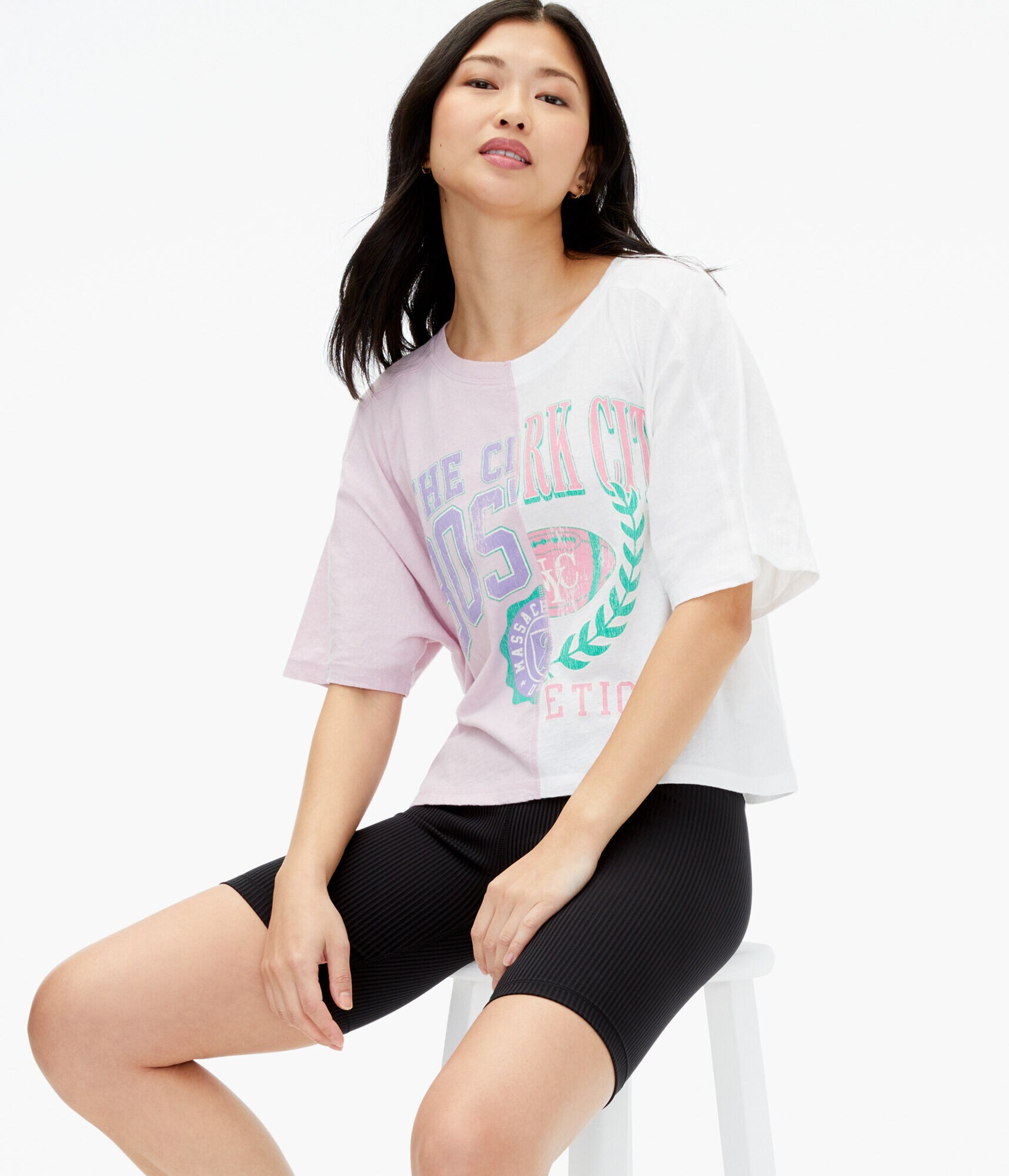 Boston New York Spliced Oversized Graphic Tee
