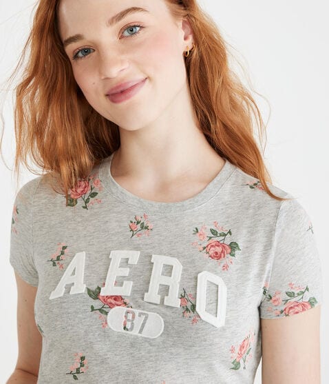 Aero Allover Floral Appliqué Graphic Tee