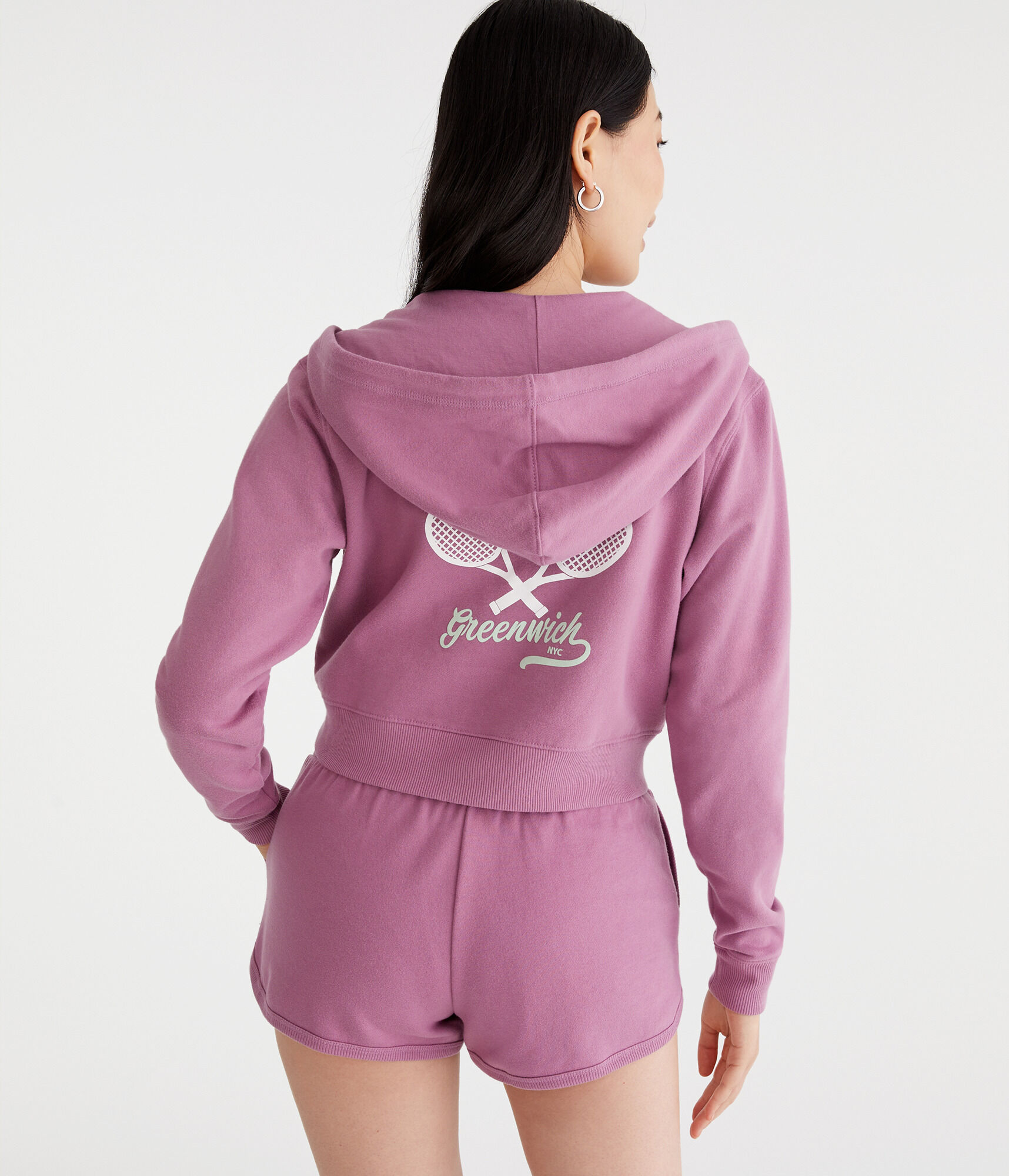 Greenwich Tennis Club Cropped Full-Zip Hoodie