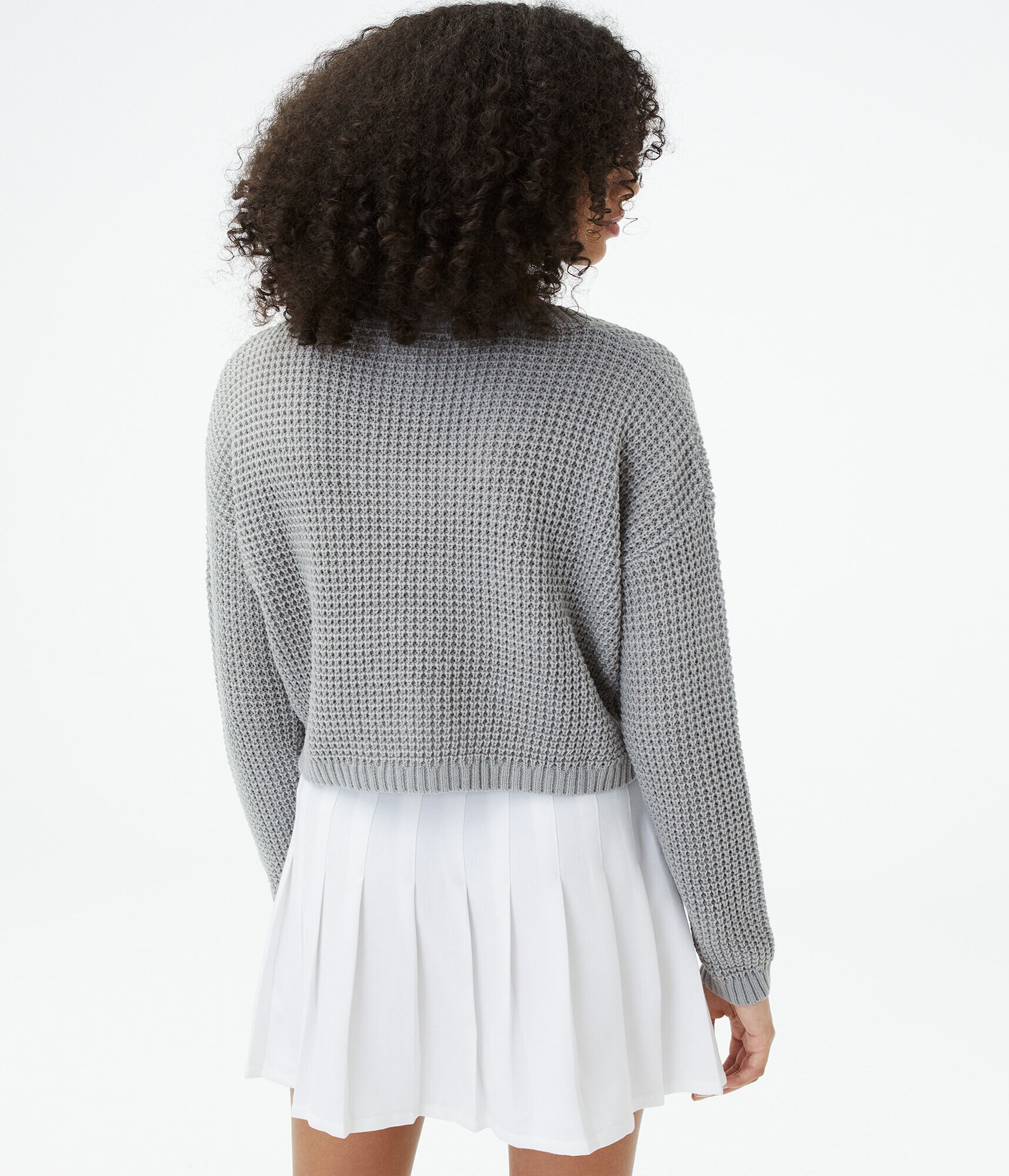 Solid Cropped V-Neck Sweater