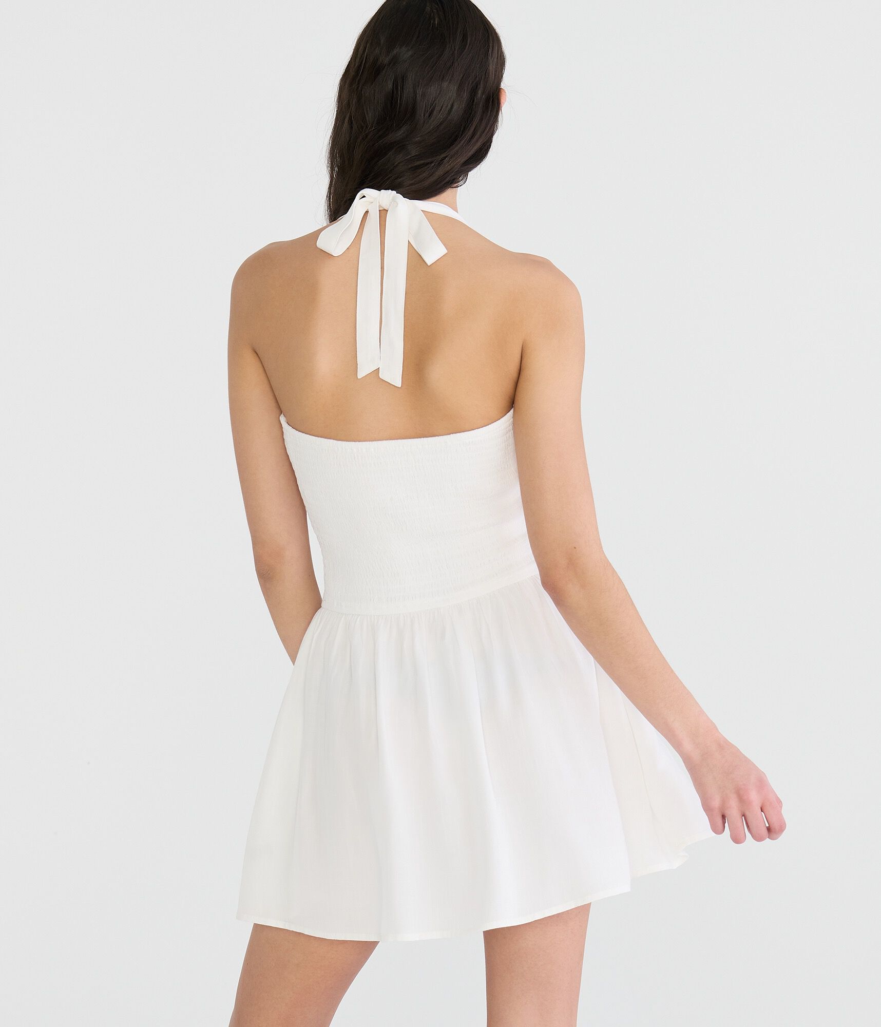 Solid Square-Neck Halter Drop-Waist Mini Dress
