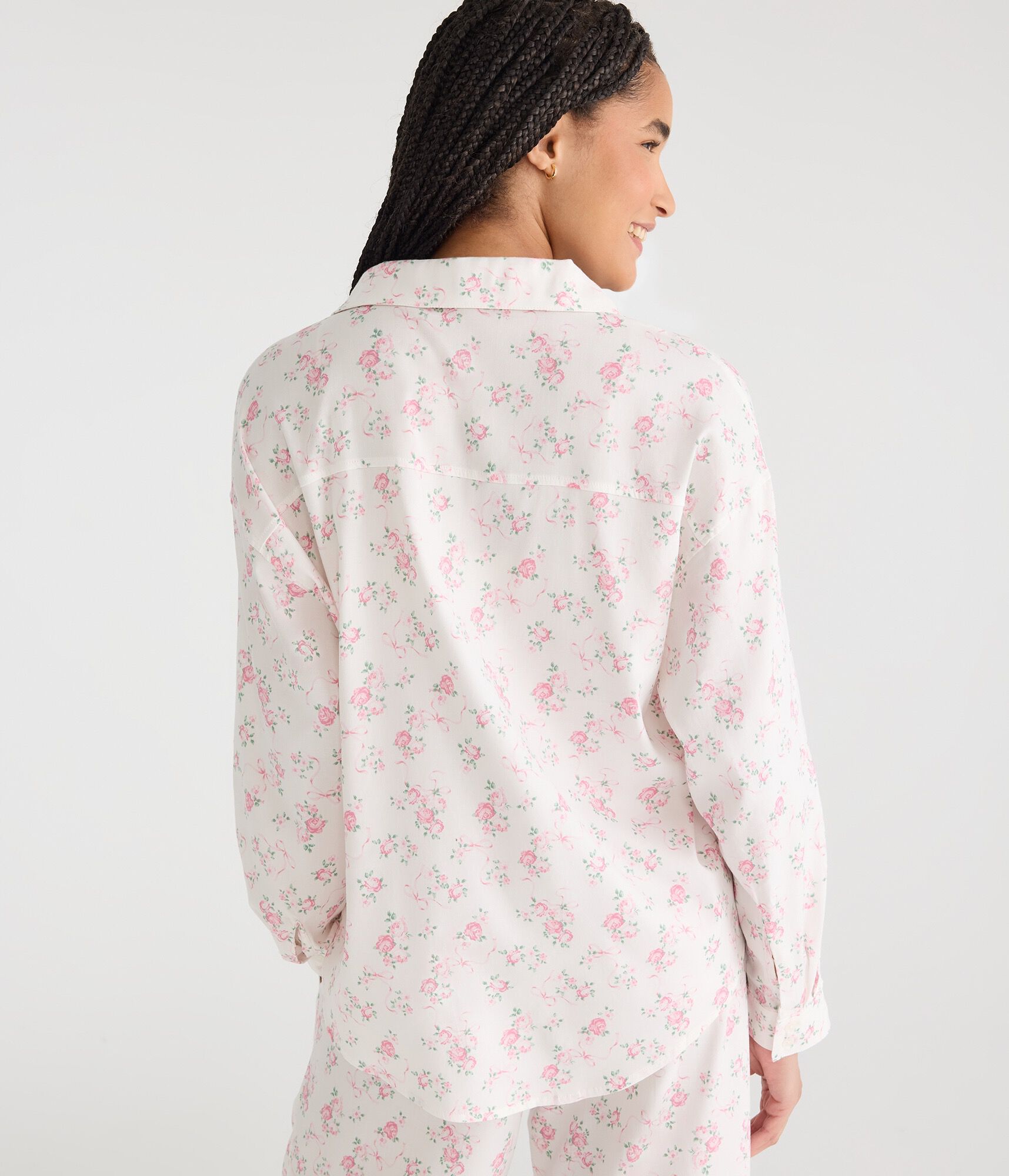 Long Sleeve Floral Bow Sleep Shirt
