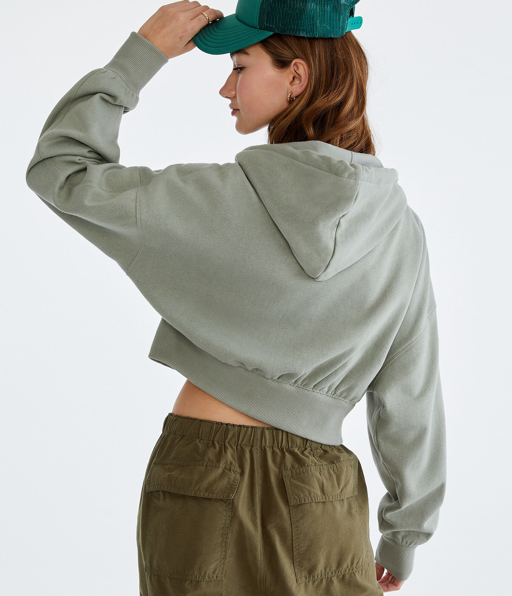 Oversized Cropped Full-Zip Hoodie