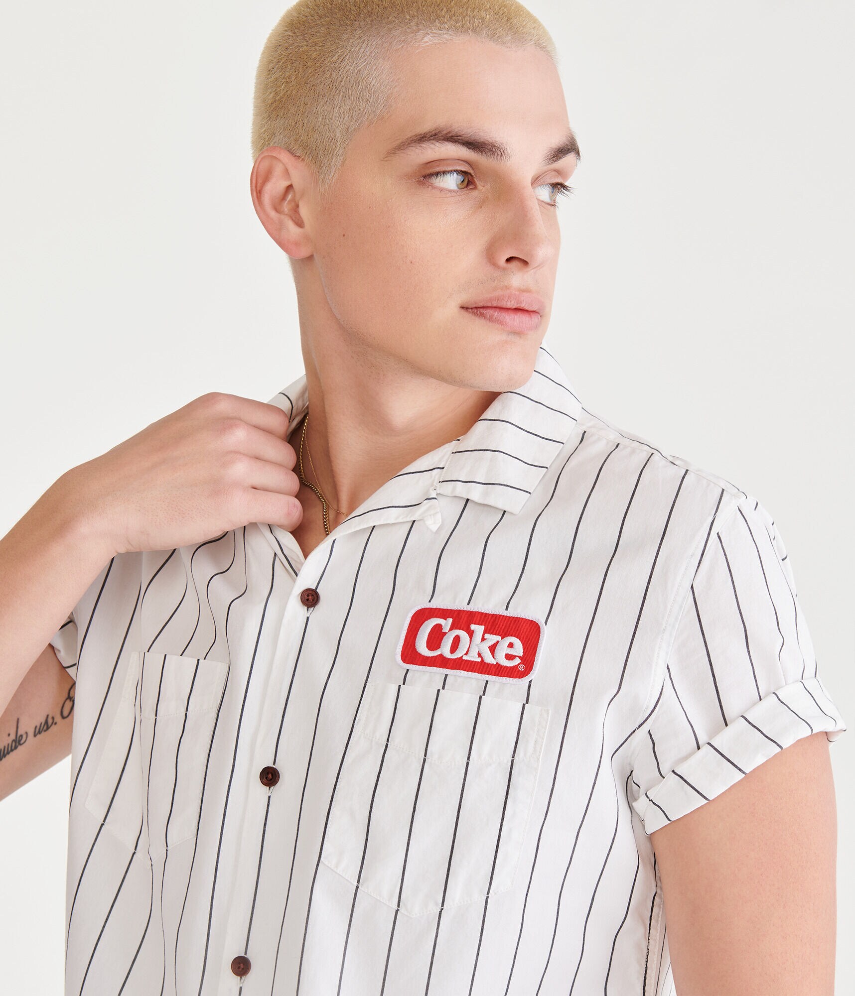 Coca-Cola&reg; by A&eacute;ropostale Coke Logo Striped Button-Down Shirt