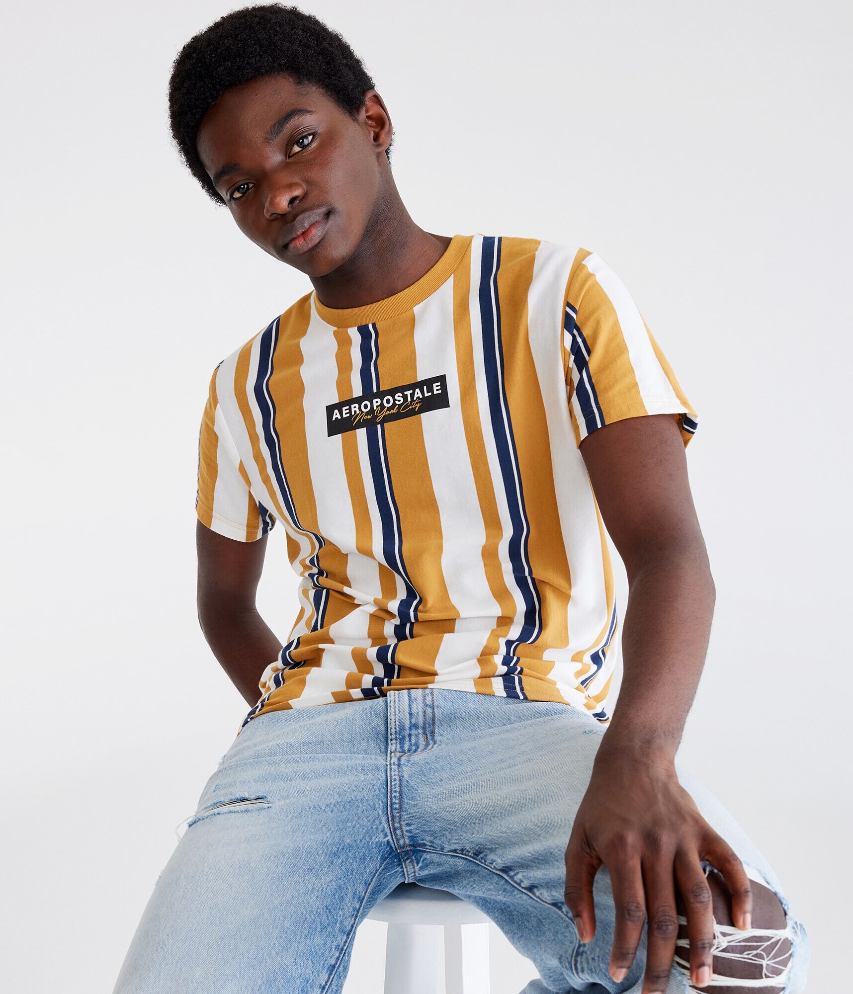 Aero New York City Vertical Stripe Graphic Tee