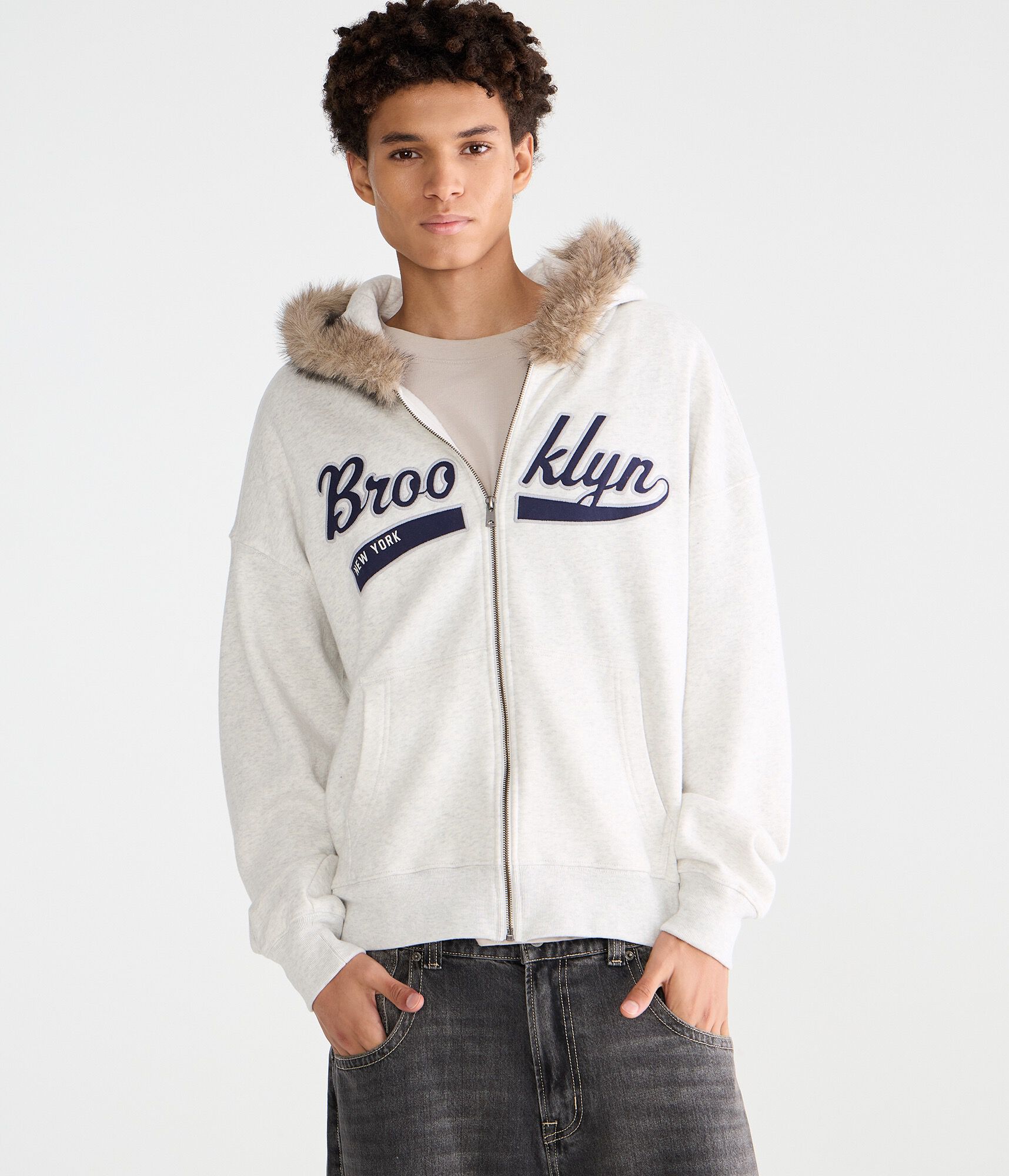 Brooklyn Faux Fur-Trimmed Boxy Full-Zip Hoodie