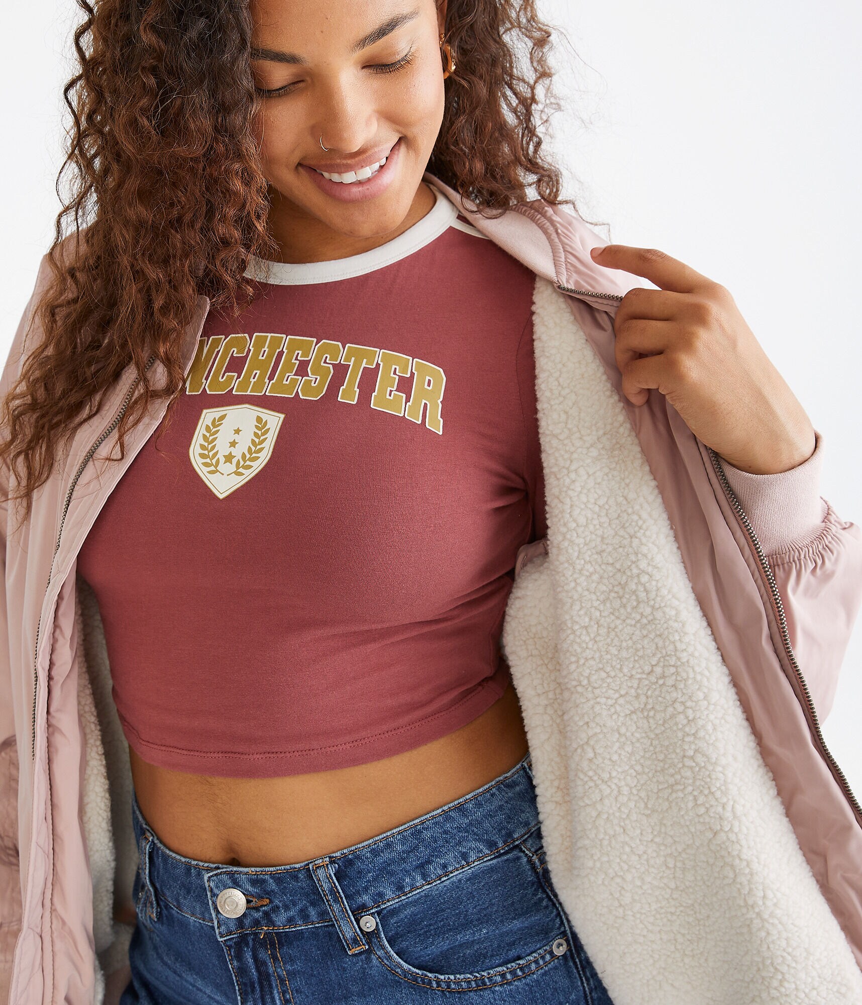 Oversized Sherpa-Lined Bomber Jacket