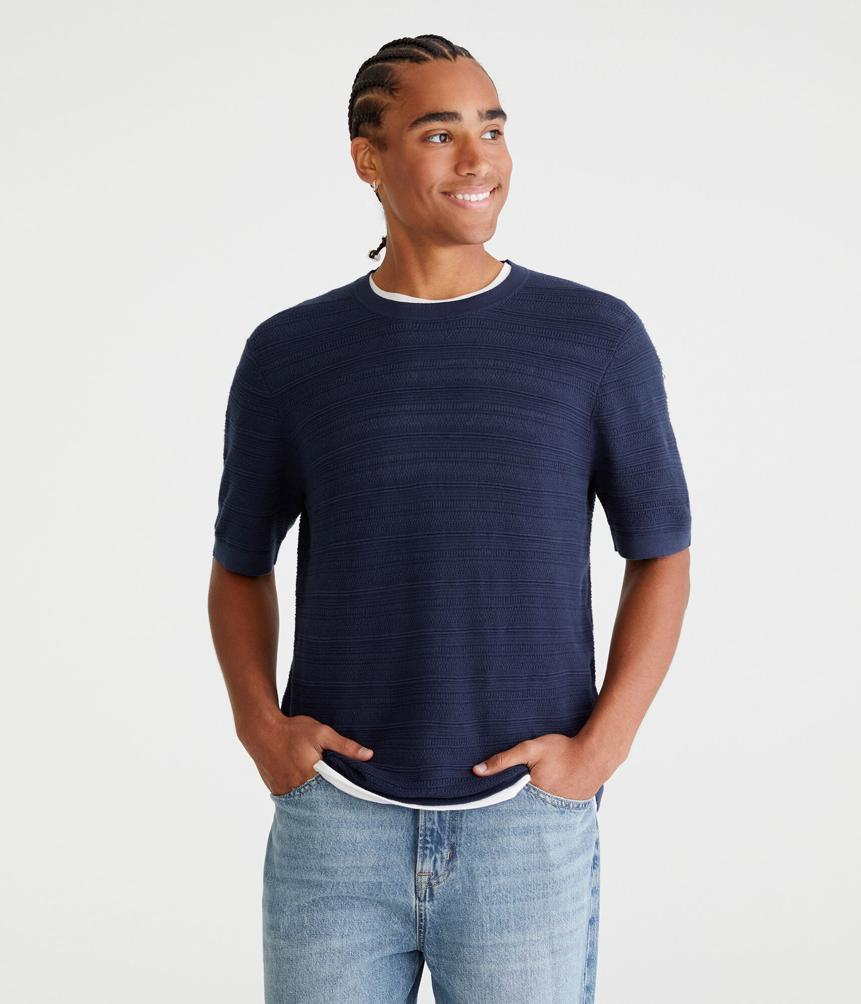 Horizontal Textured Stripe Sweater Tee