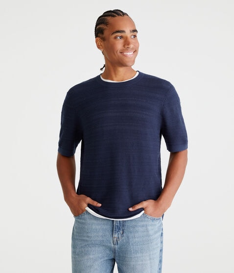 Horizontal Textured Stripe Sweater Tee Horizontal Textured Stripe Sweater Tee