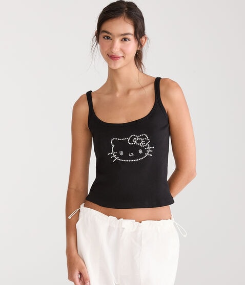 Hello Kitty | Aero Rhinestone Face Cropped Tank Hello Kitty | Aero Rhinestone Face Cropped Tank