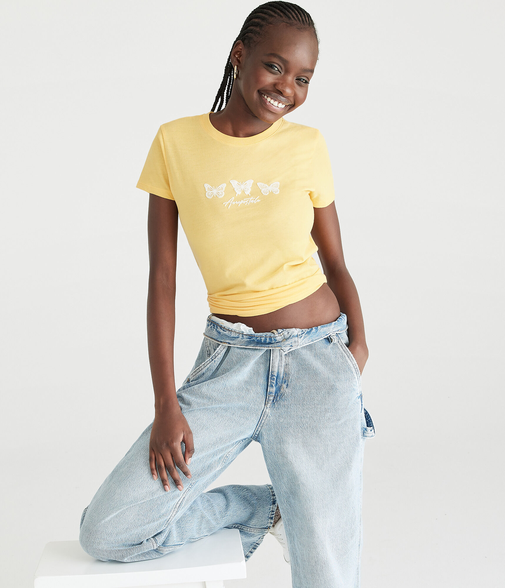 Aeropostale Butterfly Trio Flocked Graphic Tee