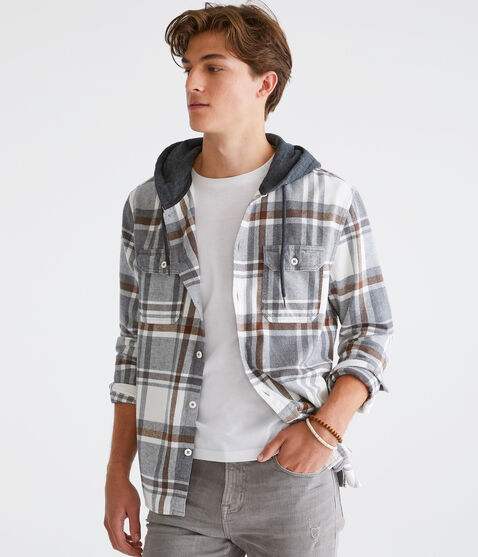Long Sleeve Plaid Hooded Flannel Shirt