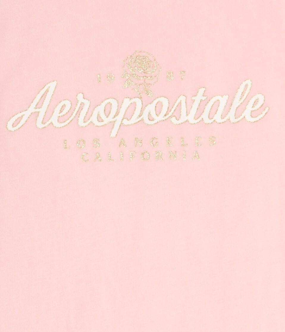 Aeropostale Script Rose Glitter Graphic Tee