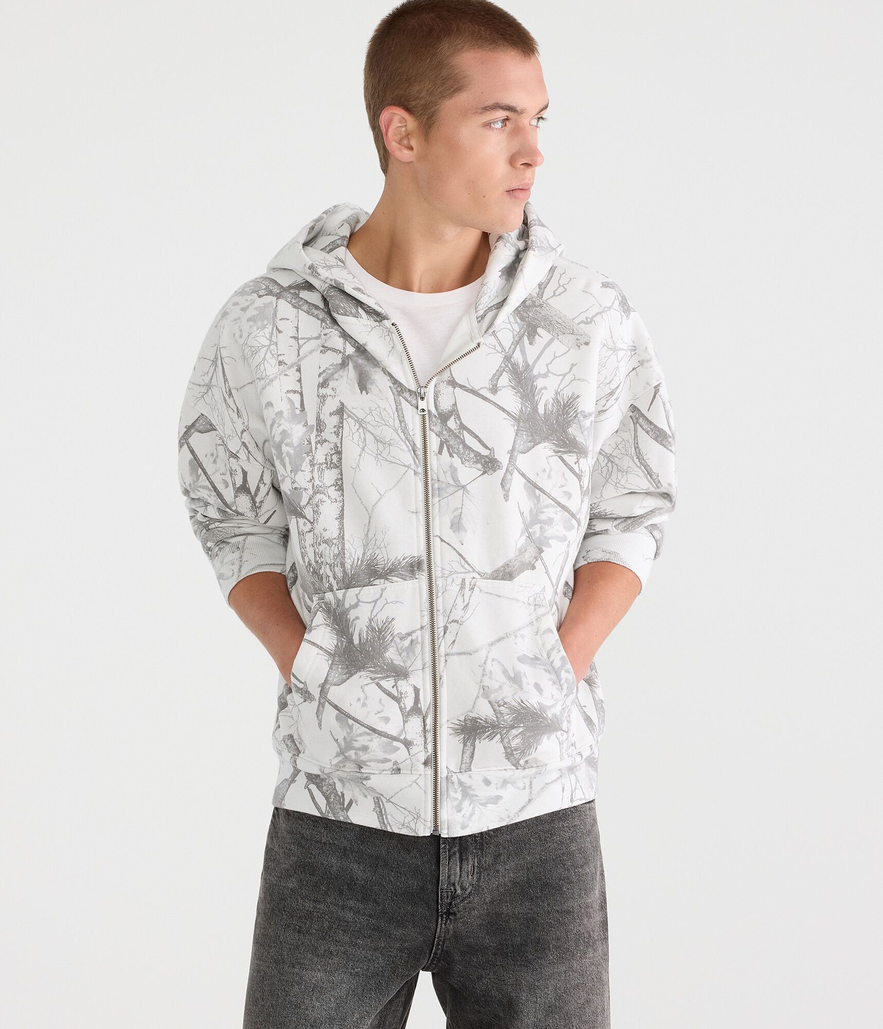 Cloud Soft Forest Camo Boxy Full-Zip Hoodie