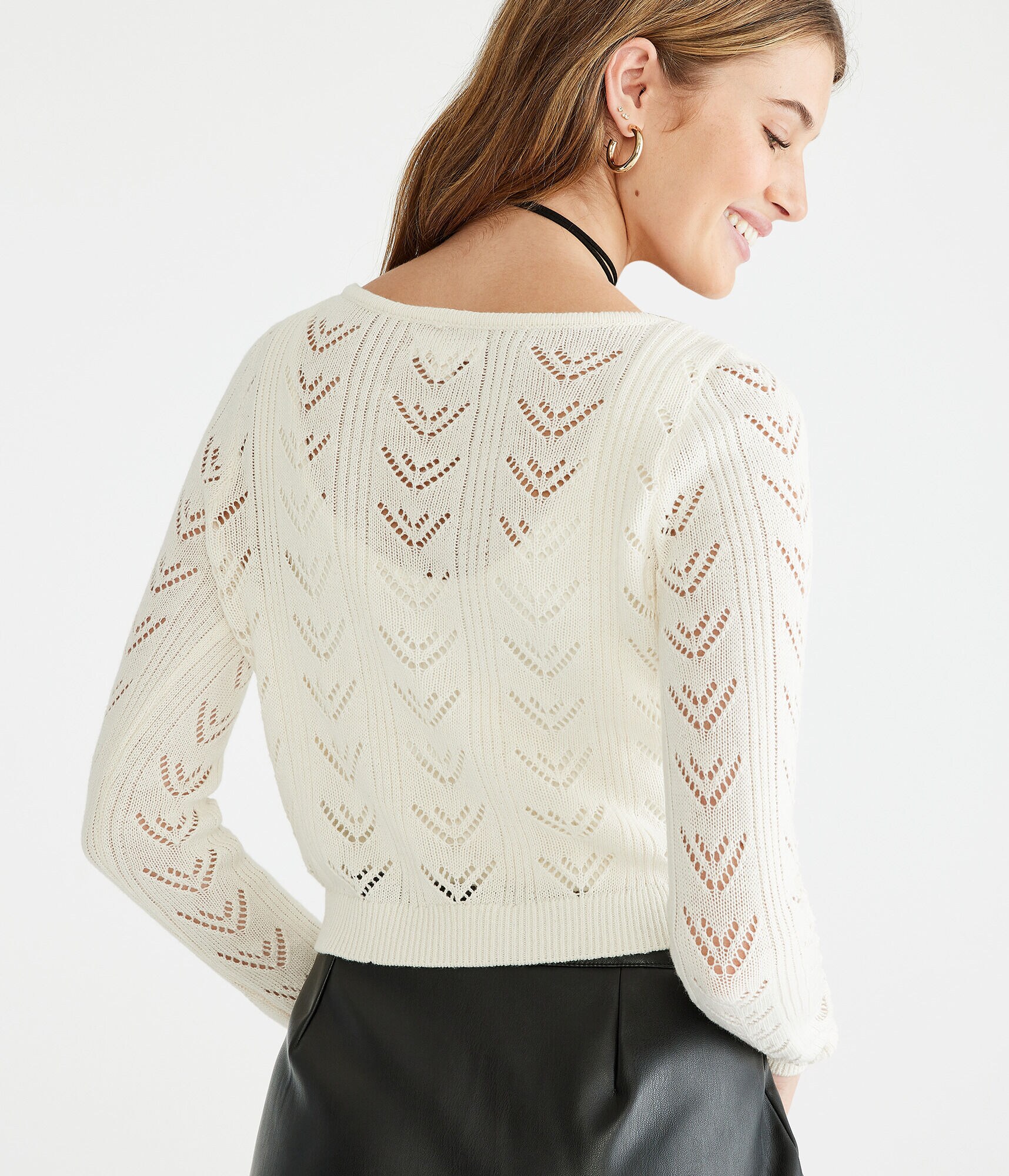 Long Sleeve Button-Front Cropped Flyaway Cardigan