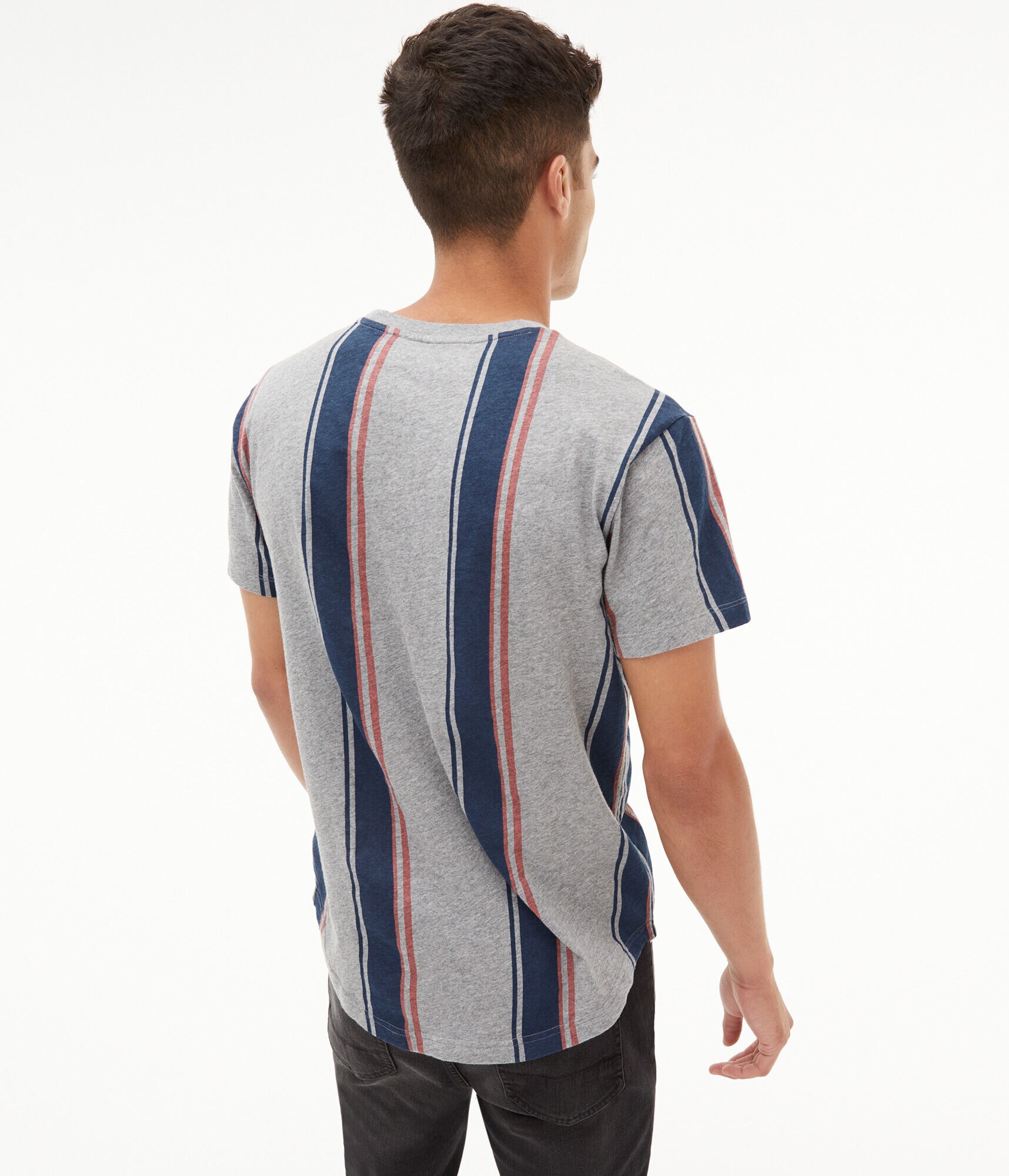 Aero Vertical Stripe Curved Hem Graphic Tee