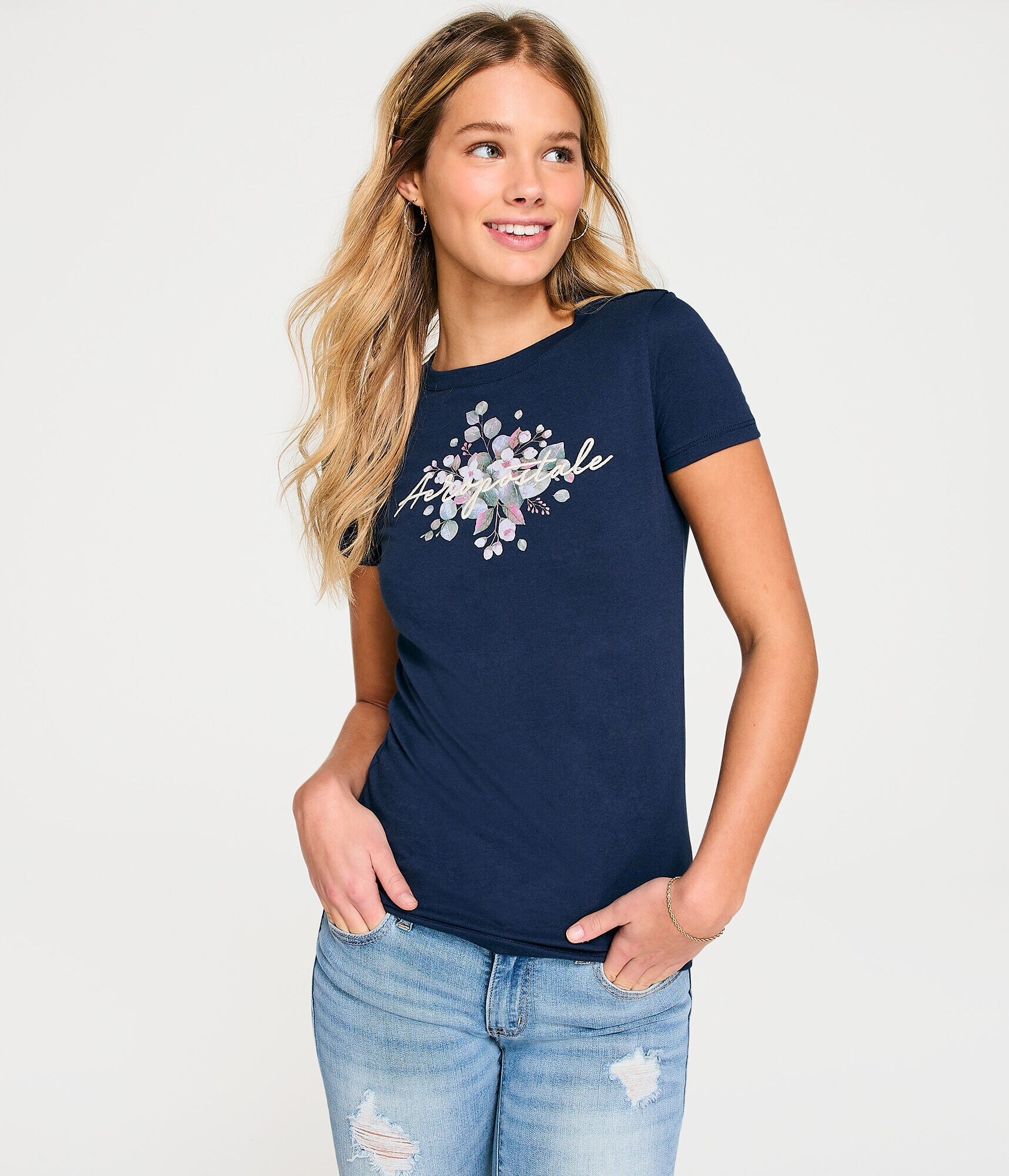 Aeropostale Watercolor Floral Graphic Tee