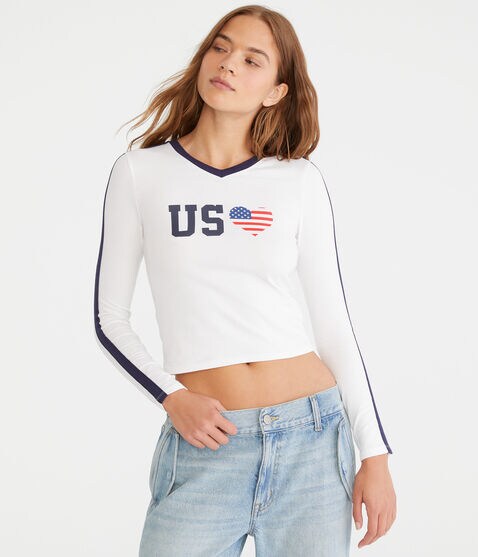 Long Sleeve USA Graphic Baby Tee Long Sleeve USA Graphic Baby Tee